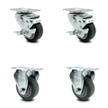Service Caster 3 Inch Thermoplastic Rubber Swivel Top Plate Caster Set with 2 Brakes 2 Rigid SCC-20S314-TPRB-TLB-2-R-2